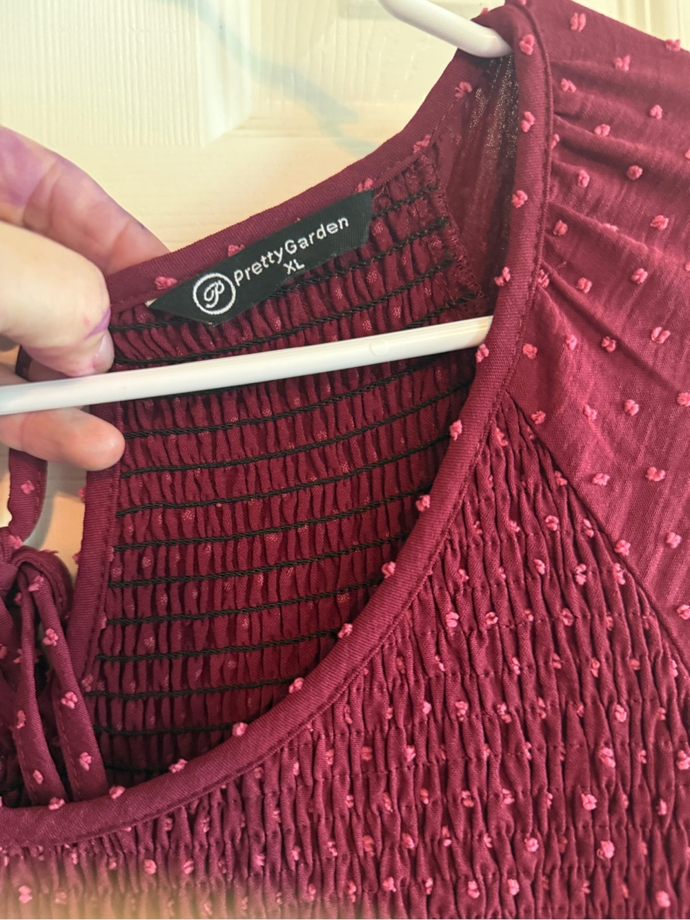 Long Sleeve Burgundy Tiered Maxi Dress with Tie Back - Picture 3 of 4